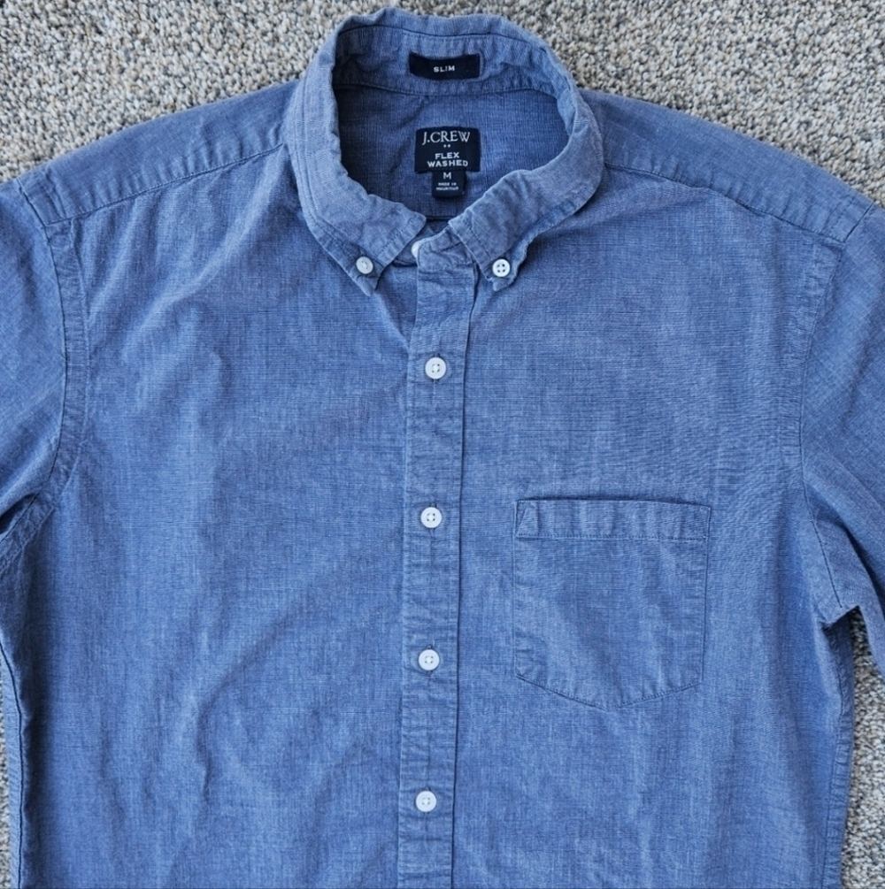 J. Crew Jeans Slim Flex Washed Muted Blue Long Sleeve Button Down Shirt Men's M - Picture 2 of 12